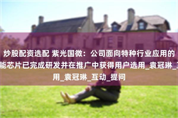 炒股配资选配 紫光国微：公司面向特种行业应用的图像AI智能芯片已完成研发并在推广中获得用户选用_袁冠琳_互动_提问