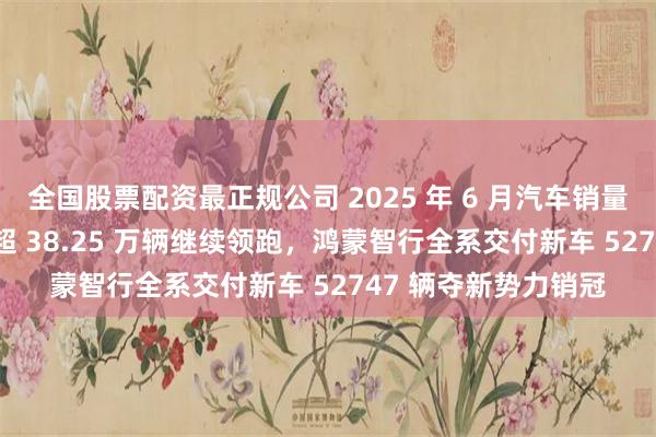 全国股票配资最正规公司 2025 年 6 月汽车销量 / 交付榜：比亚迪超 38.25 万辆继续领跑，鸿蒙智行全系交付新车 52747 辆夺新势力销冠