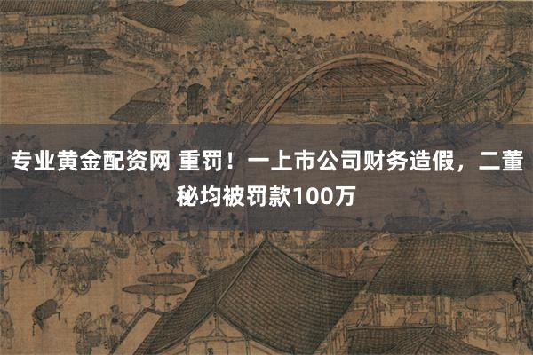 专业黄金配资网 重罚！一上市公司财务造假，二董秘均被罚款100万